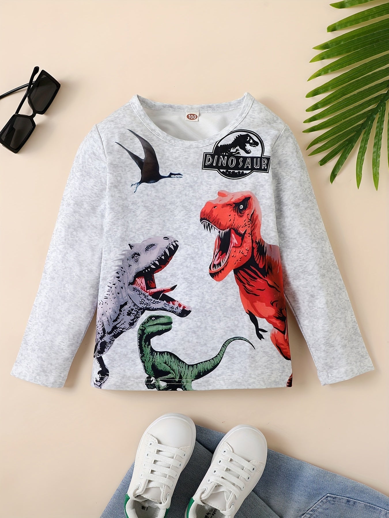 Dinosaur Print Boys Long Sleeve T shirt Lightweight Comfy Tops Kids Clothings
