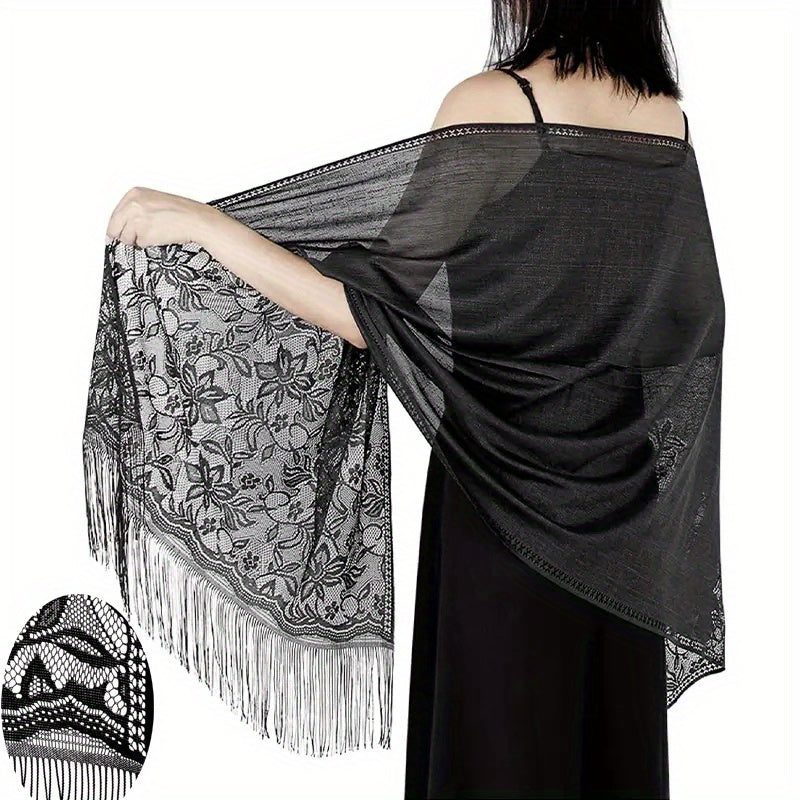 Boho Flower Pattern Fringe Trim Scarf Wrap Head Wrap For Travel