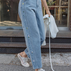 Floral Embroidered Straight Jeans Women's Denim Pants