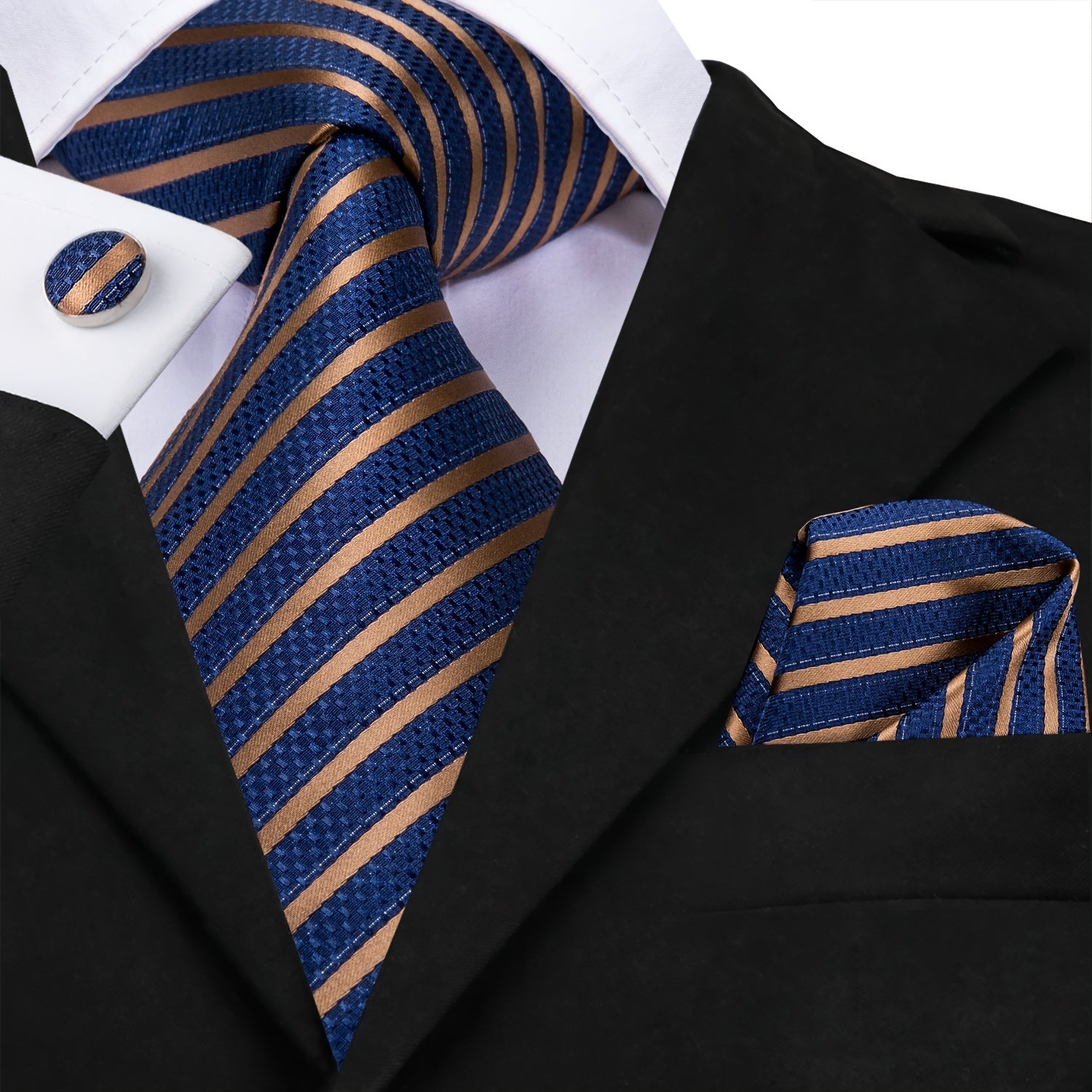 Striped Necktie Set With Cufflink for Party Wedding