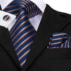 Striped Necktie Set With Cufflink for Party Wedding