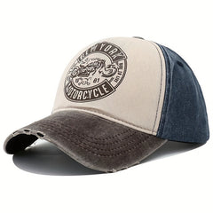Retro Motorcycle Letter Print Block Peaked Cap