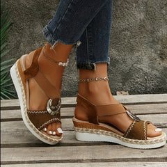 Women's Espadrille Wedge Sandals Roman Style Peep Toe Slip On Shoes