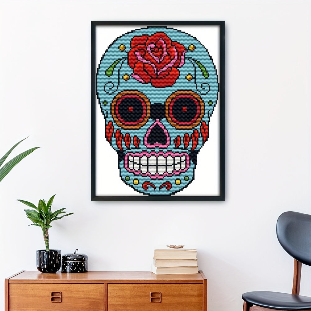 Skull Stamped Cross Stitch 14CT Print Canvas Embroidery