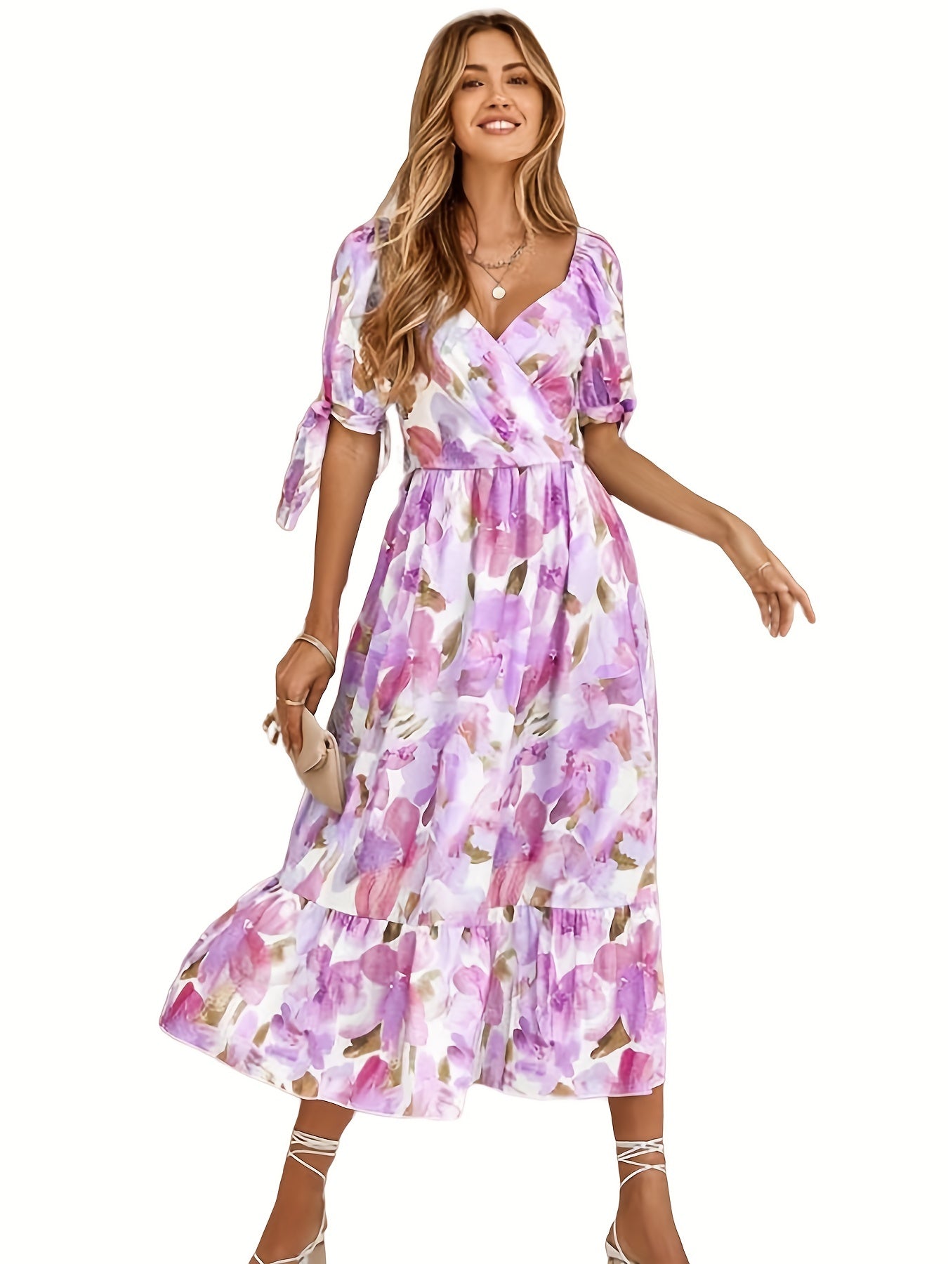 Floral Print Puff Sleeve Maxi Dress