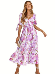 Floral Print Puff Sleeve Maxi Dress