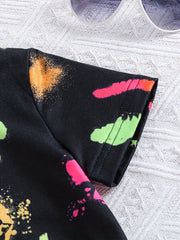 Kids Fluorescent Graphic T shirt & Short Set For Summer