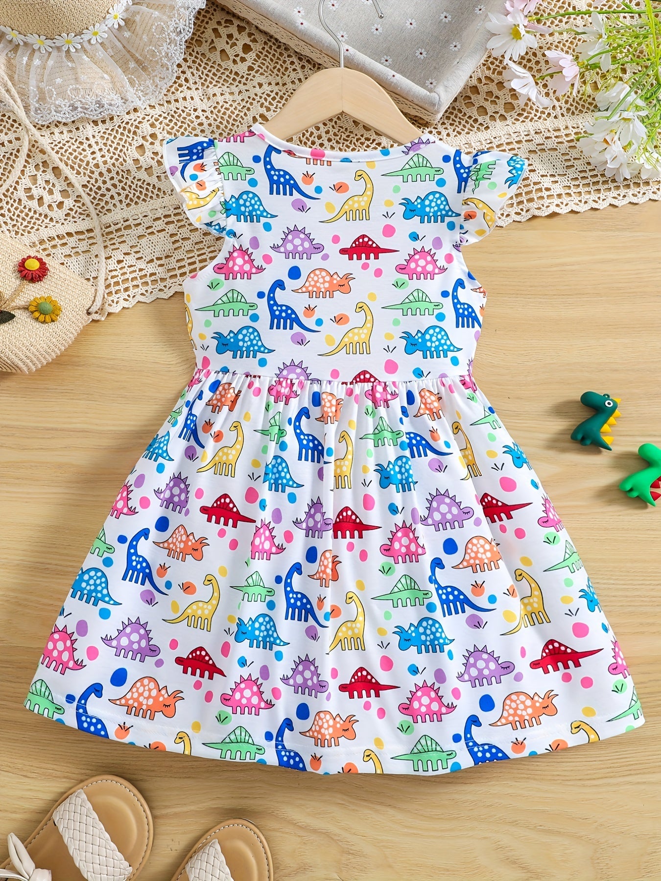Dinosaur Print Ruffle Casual Dress for Girls