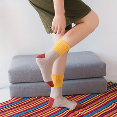 5 Pairs Colorblock Crew Socks Warm Mid Tube Women's Stockings