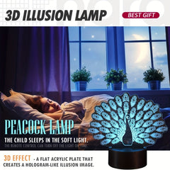 Peacock 3D Night Light Lamp 16 Colors Remote Control Kids