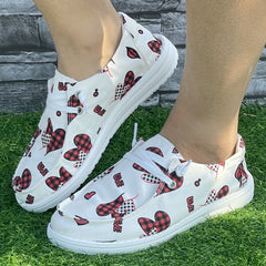Heart Print Breathable Skate Shoes Casual Flat Non Slip Canvas Sneakers