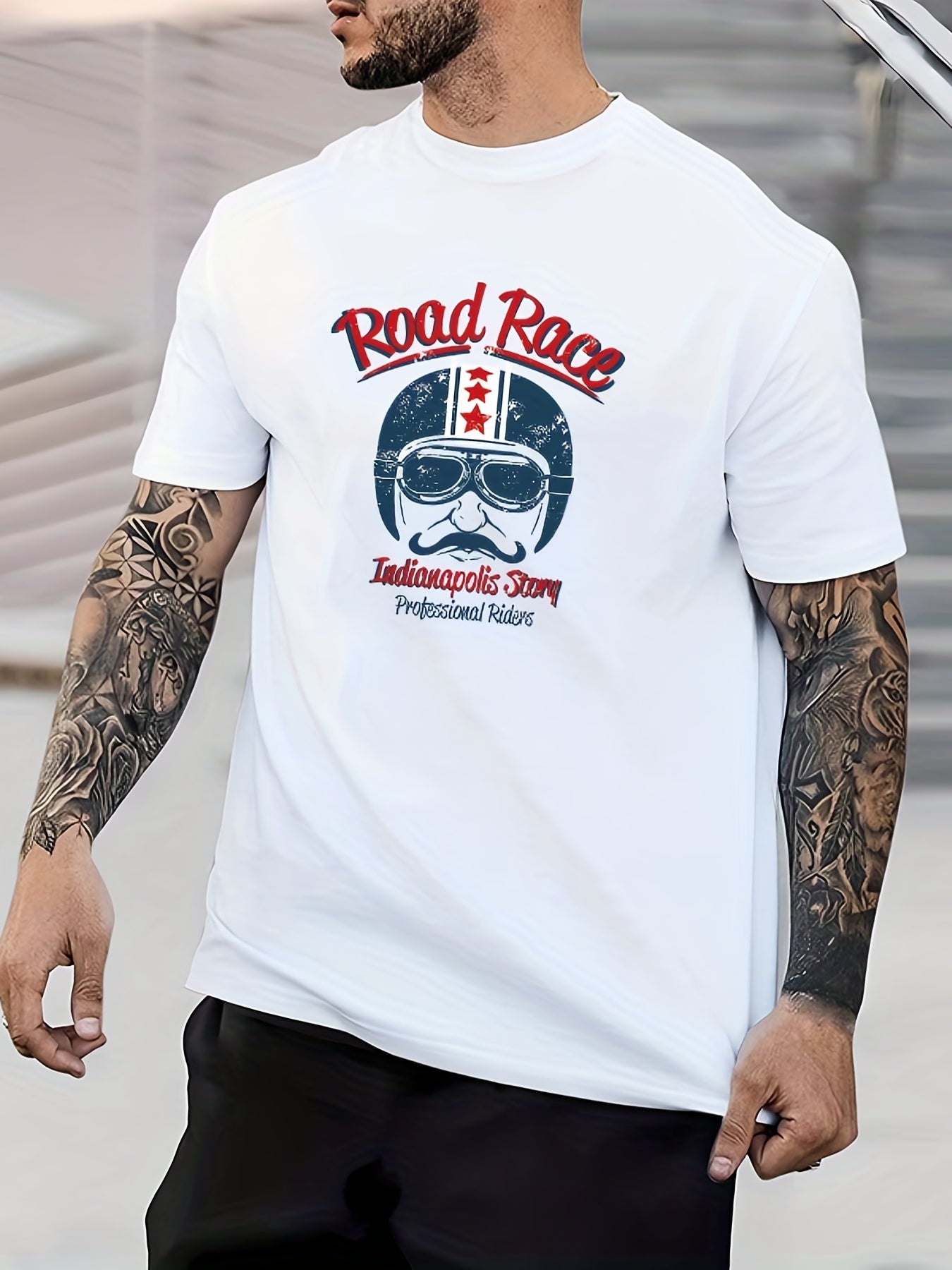 Retro Print Men's Graphic Crew Neck Tee Casual Comfy Tshirt