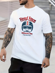 Retro Print Men's Graphic Crew Neck Tee Casual Comfy Tshirt