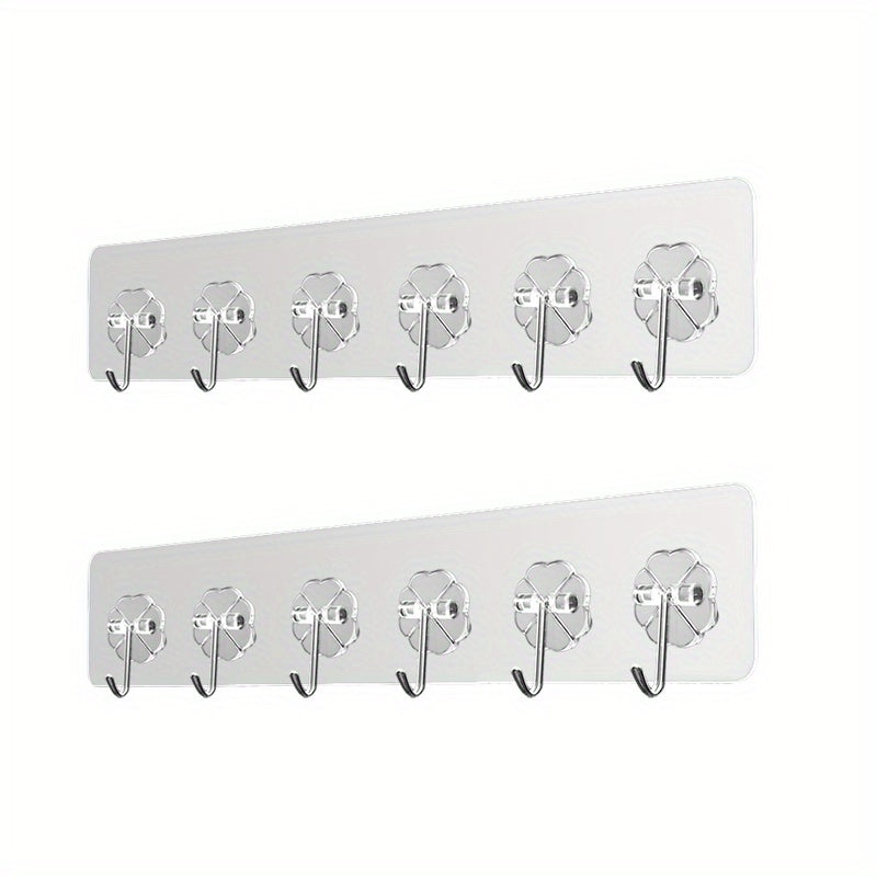 2pcs Heavy Duty Wall Hooks for Hanging Clothes and Towels Adhesive Hooks Clear