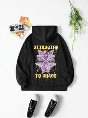 Purple Butterfly Drawstring Hooded Sweater
