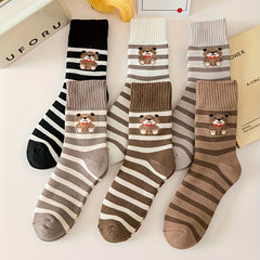 6 Pairs Plus Size Knee Socks Set Bear Plush Lined Thermal Mid Calf