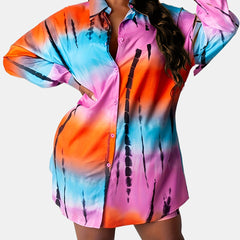 Tie Dye Long Sleeve Button Up Casual Blouse