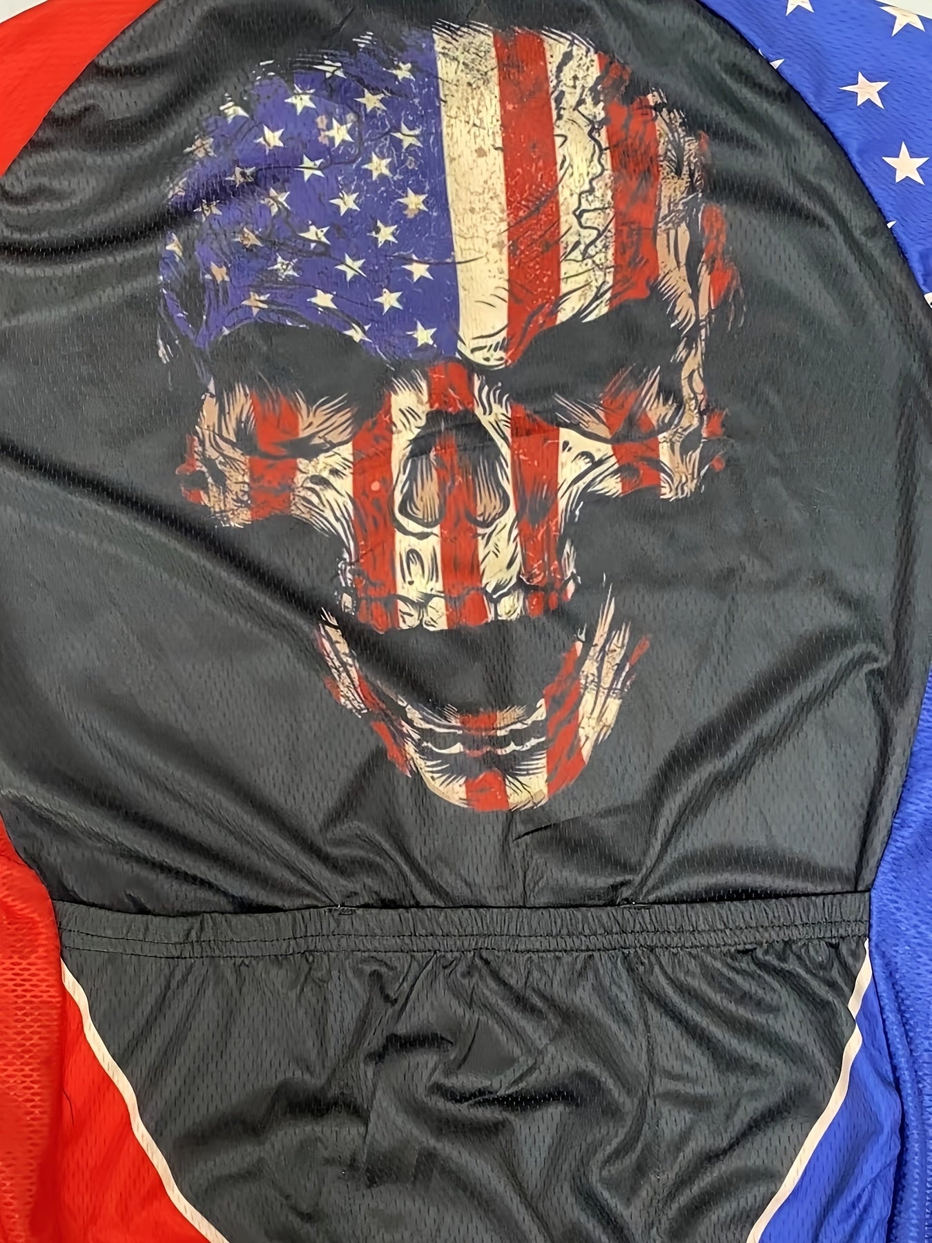 YTCYCLE Skeleton Head & US Flag Men's Zip Up Short Sleeve Cycling Jersey