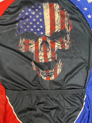 YTCYCLE Skeleton Head & US Flag Men's Zip Up Short Sleeve Cycling Jersey