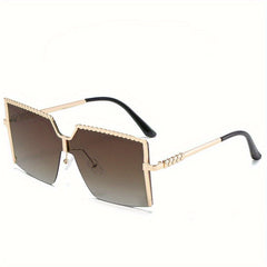 Oversized Square Sunglasses Gradient Lens Metal Temple Glasses UV400