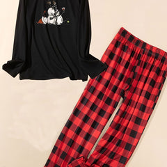Snowman Print Tee & Plaid Pants Pajama Set