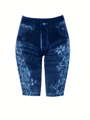 Denim & Floral Print Leggings for Women