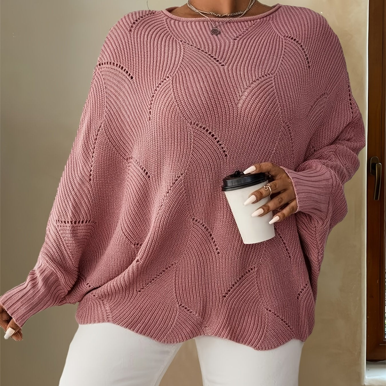Eyelet Embroidered Bat Sleeve Sweater