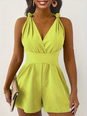 Deep V Neck Cross Romper Jumpsuit Sleeveless