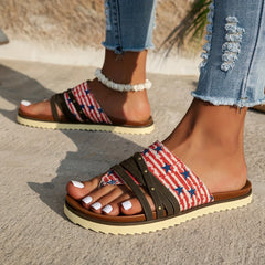 Patriotic Flip Flops Women Star & Stripe Rivet Detail Flat Slippers