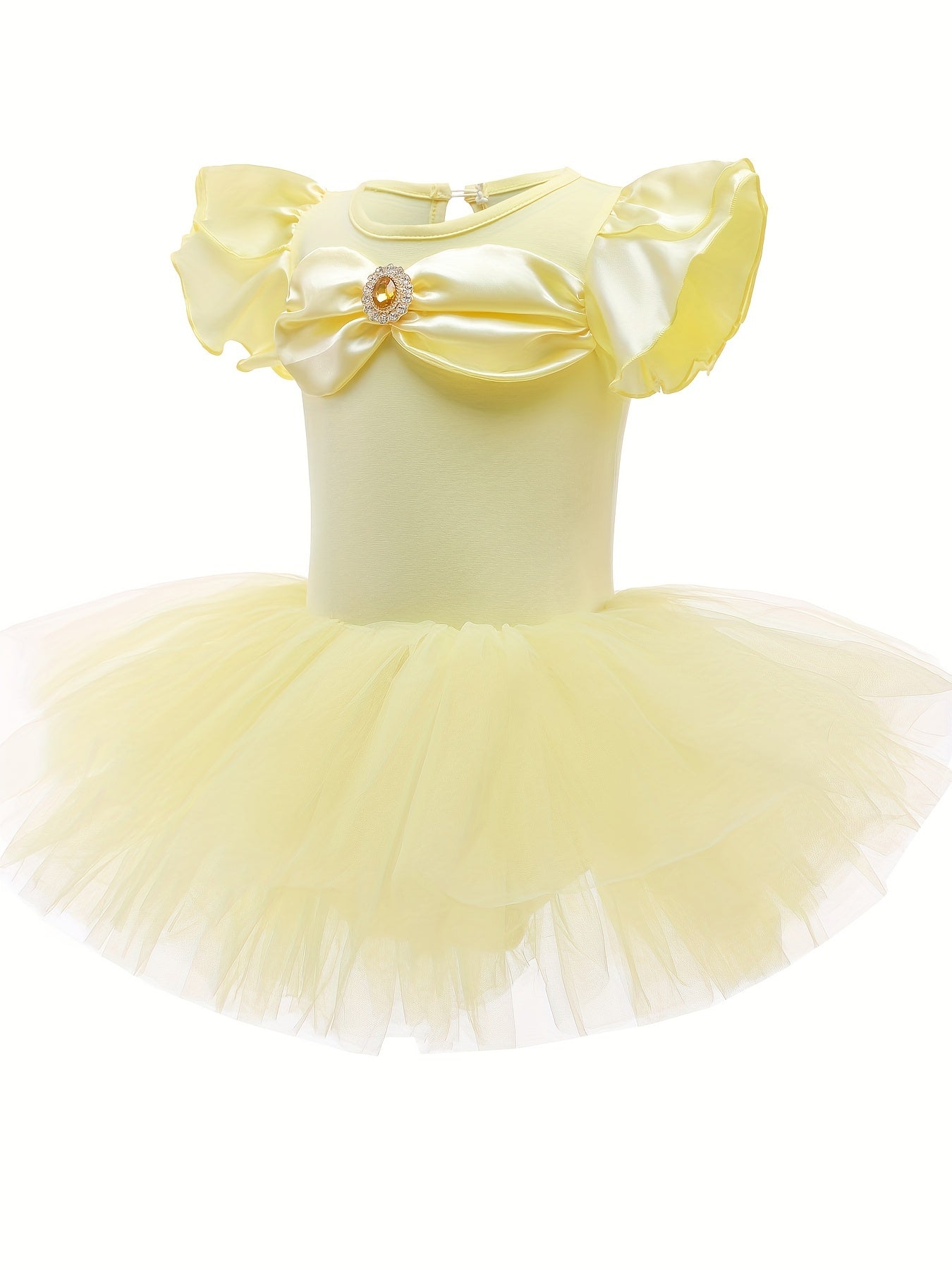 Girls Yellow Tulle Tutu Mesh Dress With Rhinestone Decoration