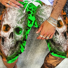 Quick Dry Drawstring Men's Swim Trunks Skulls Print Board Shorts