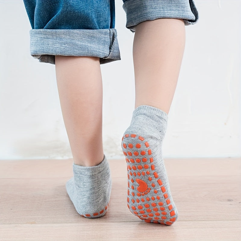 6 Pairs Solid Non-Slip Floor Socks for Kids & Adults - Trampoline Socks