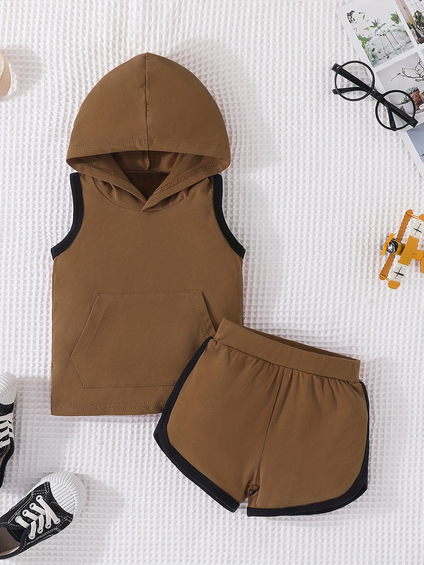 Boys Casual Sports Outfit Hooded Vest Shorts Set