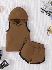 Boys Casual Sports Outfit Hooded Vest Shorts Set