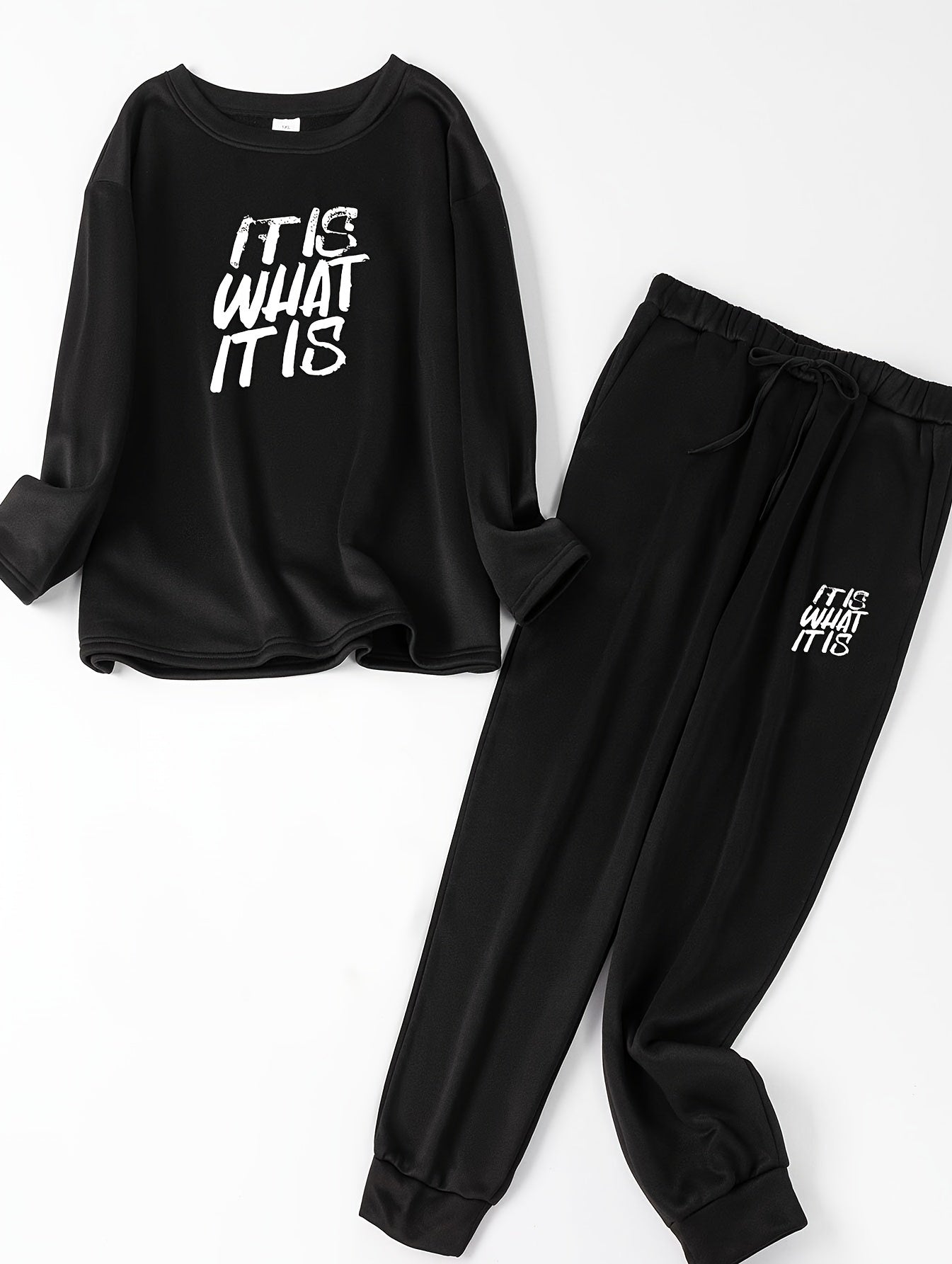 Women's Plus Size Slogan Print Fleece Lounge Set