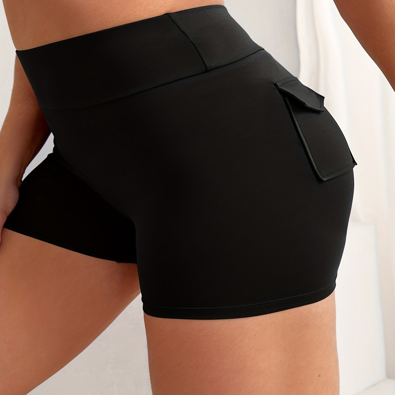 Sports Shorts Women's Plus Solid High Rise Medium Stretch Skinny Fitne