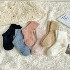 6 Pairs Cozy Fuzzy Warm Women's Socks Solid Soft Stockings Hosiery