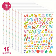 1768 PCS Colorful Alphabet Numbers Symbols Stickers - DIY Cards & Crafts