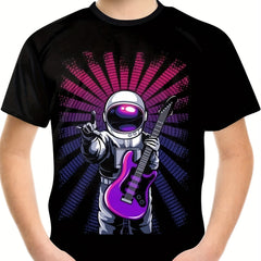 Astronaut Play Rock Boy's T shirt Short Sleeve Comfortable Summer Top