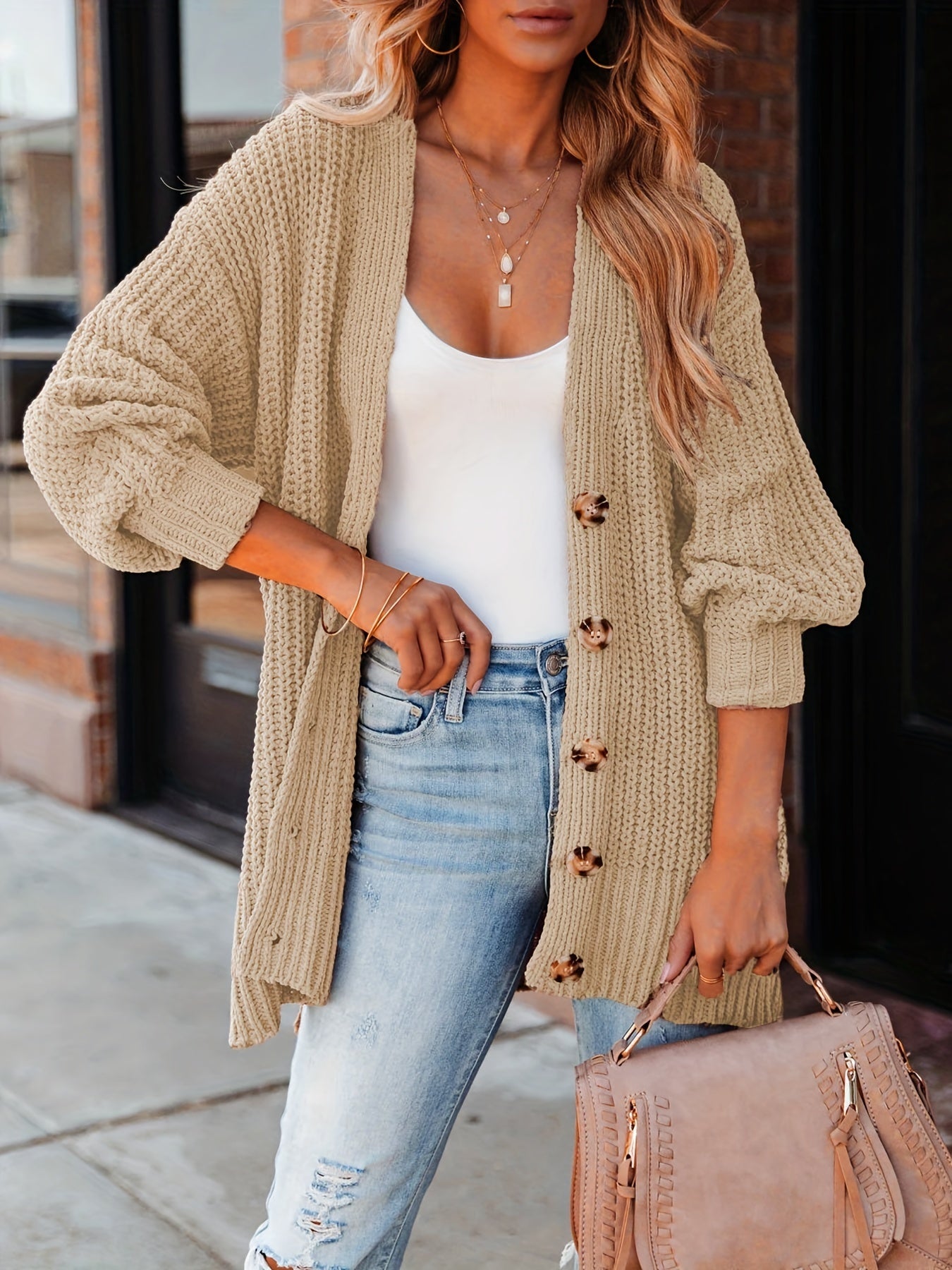 Women's Plus Solid Button Up Long Sleeve Cardigan