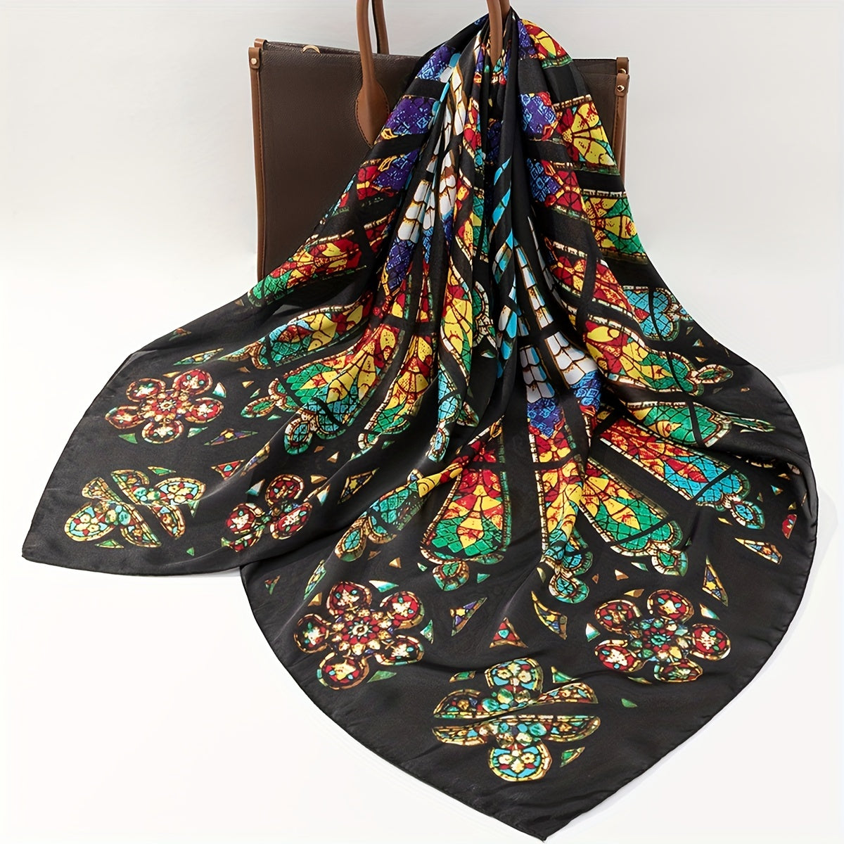 Peacock Circle Geometric Print Bandana Boho Square Scarf