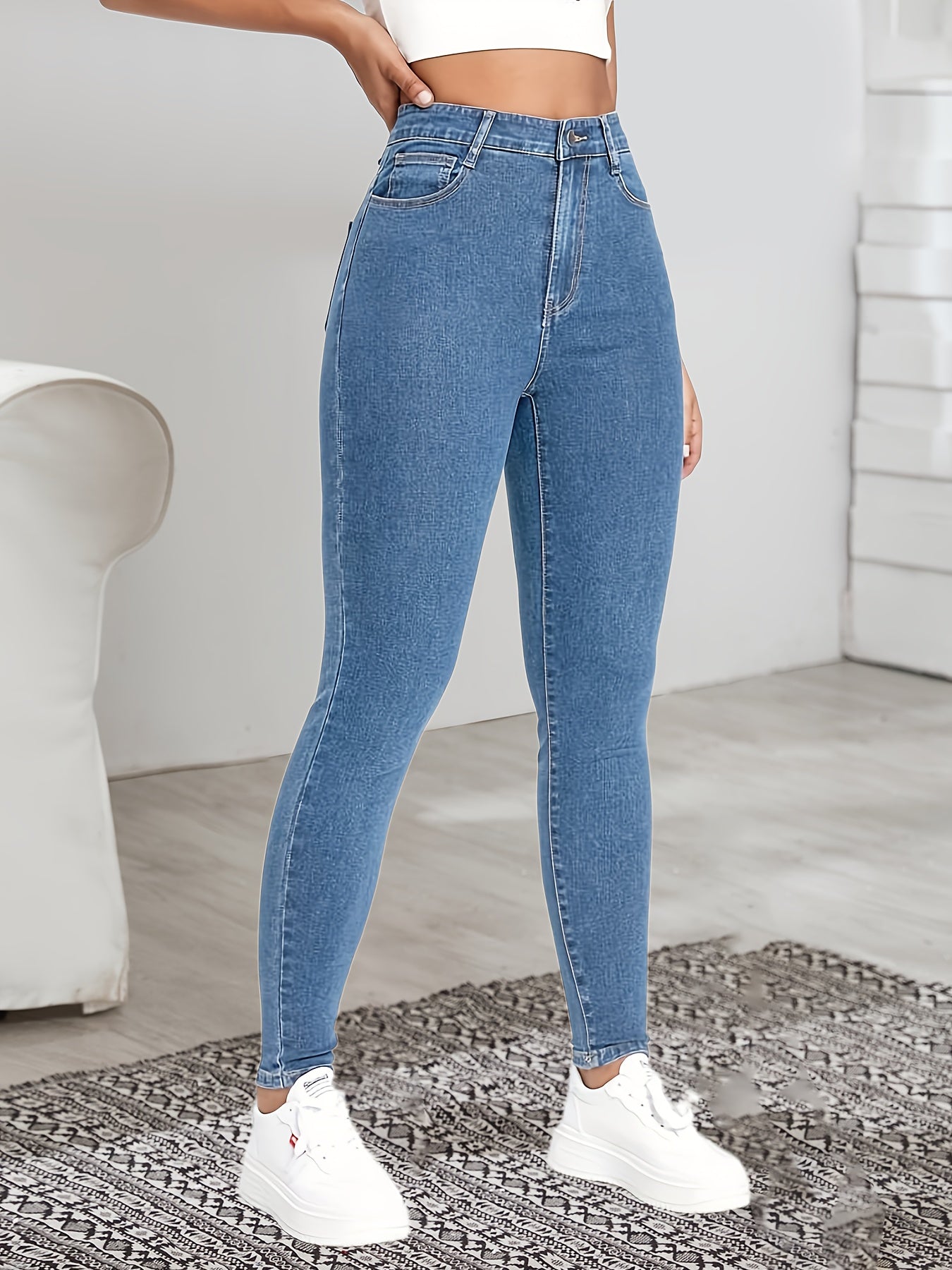 High Waist Pencil Jeans Fitting Ankle Length Denim Pants
