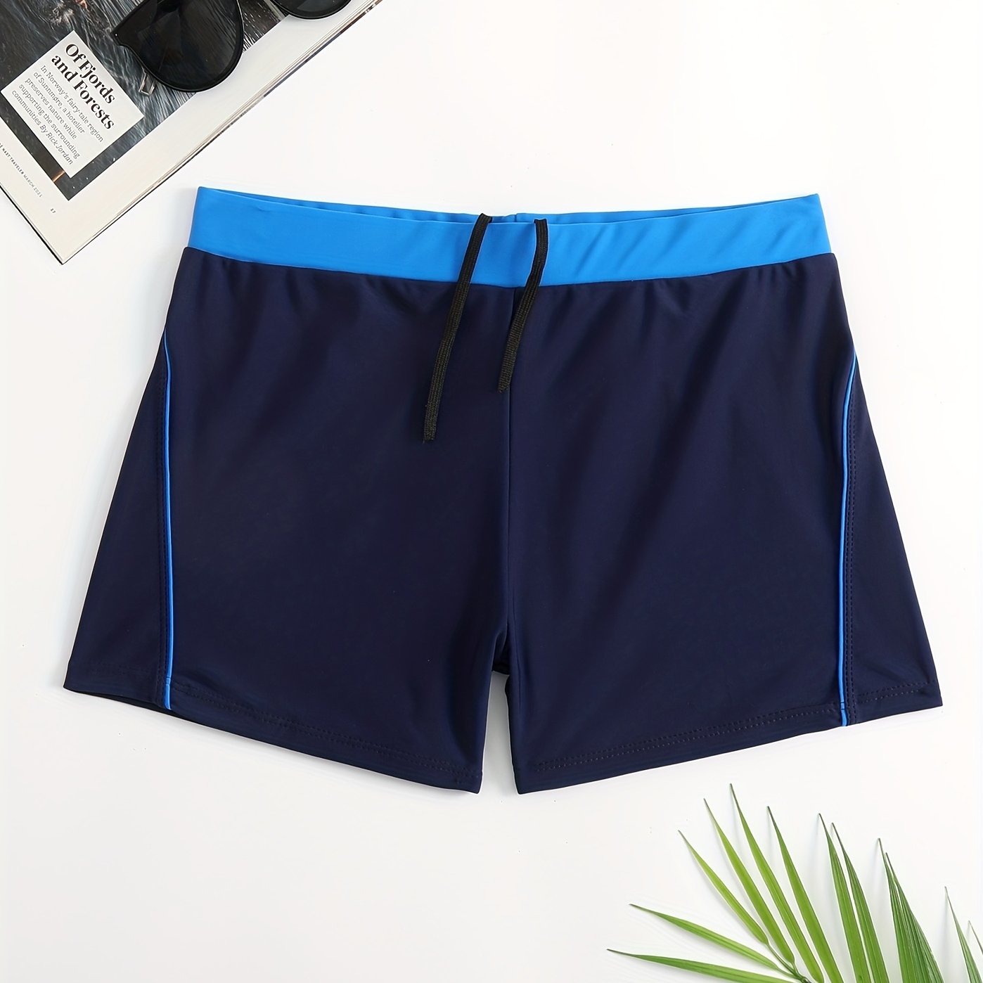 Quick drying Drawstring Men's Swim Trunks Block Board Shorts Swimwear