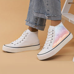 Dream Cloud Print High Top Canvas Sneakers Lace Up Skate Shoes