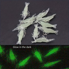10pcs Luminous Shrimp Soft Bait w/Hooks for Carp Fishing Silicone Glow in Dark