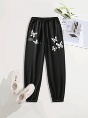 Butterfly Print Sports Pants Side Pockets Couple Jogging Sweatpants