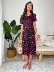 Lip Print Crew Neck Nightdress Short Sleeve Sleep Dress Women's Sleepwear