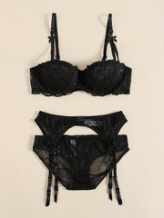Floral Lace Push Up Balconette Bra & Bikini Panties Set