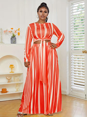 Striped Knot Front Crop Top & Maxi Skirt Set