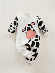 Baby Boy Cow Print Long Sleeve Cotton Onesie